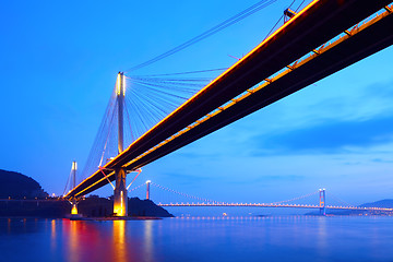 Image showing Suspension bridge in Hong Kong at night