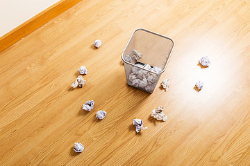 Image showing Trash bin and paper ball