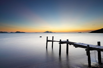 Image showing Wooden bridge with sea