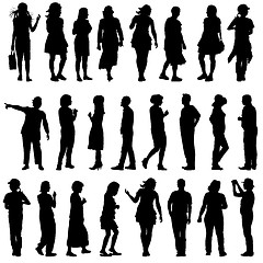 Image showing Black silhouettes of beautiful mans and womans on white backgrou