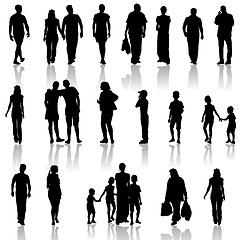 Image showing Black silhouettes of beautiful mans and womans on white backgrou