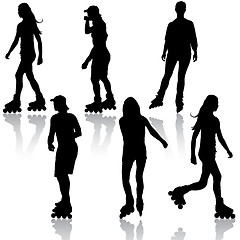 Image showing Silhouettes of people rollerskating. Vector illustration.