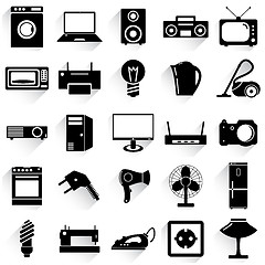 Image showing Collection flat icons with long shadow. Electrical devices symbo