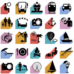 Image showing Collection flat icons with long shadow. Travel symbols. Vector i