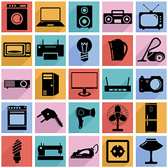 Image showing Collection flat icons with long shadow. Electrical devices symbo