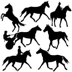 Image showing Set vector silhouette of horse and jockey