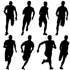 Image showing Set of silhouettes. Runners on sprint, men. vector illustration.