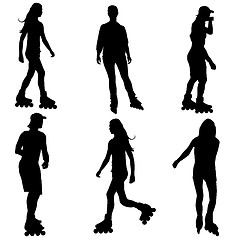 Image showing Silhouettes of people rollerskating. Vector illustration.