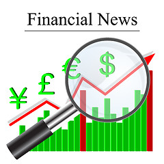 Image showing Growth histogram finances behind a magnifying glass, vector illu