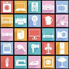 Image showing Collection flat icons with long shadow. Electrical devices symbo