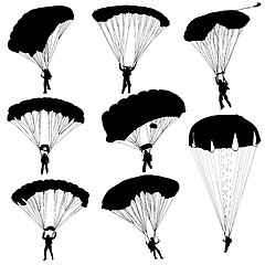 Image showing Set skydiver, silhouettes parachuting vector illustration