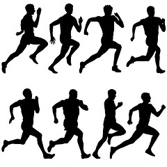 Image showing Set of silhouettes. Runners on sprint, men. vector illustration.