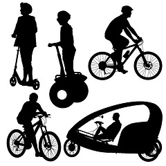 Image showing Set silhouette of a cyclist.  vector illustration.