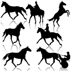 Image showing Set vector silhouette of horse and jockey