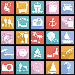 Image showing Collection flat icons with long shadow. Travel symbols. Vector i