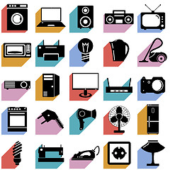 Image showing Collection flat icons with long shadow. Electrical devices symbo