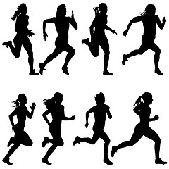 Image showing Set of silhouettes. Runners on sprint, women. vector illustratio