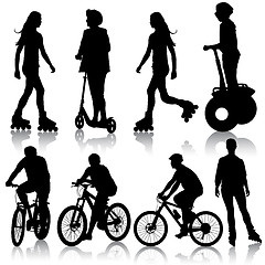 Image showing Set silhouette of a cyclist.  vector illustration.