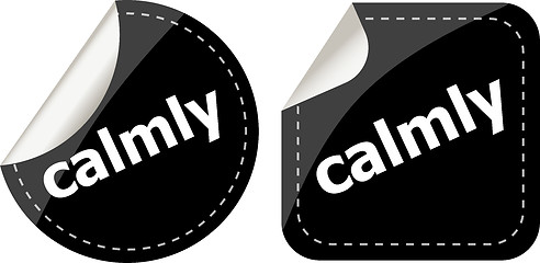 Image showing calmly word stickers set, web icon button