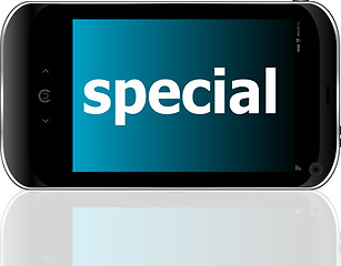 Image showing smart phone with special word, business concept