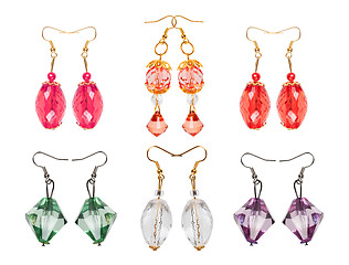 Image showing Earrings made of glass on a white background. six pairs 