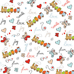 Image showing trains, wagons and rails , doodle  seamless pattern