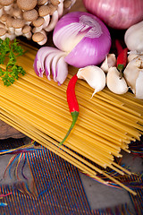 Image showing Italian pasta and mushroom sauce ingredients