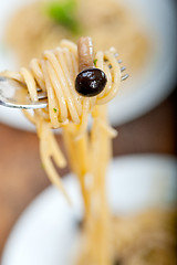 Image showing Italian pasta and mushroom sauce 