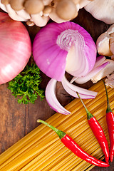 Image showing Italian pasta and mushroom sauce ingredients