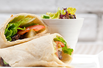 Image showing kafta shawarma chicken pita wrap roll sandwich