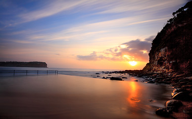 Image showing Macmasters Beach sunrise from ocean pool