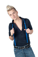 Image showing Man dressed in shirt and jeans with braces