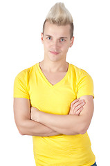 Image showing Portrait of handsome man dressed in yellow t-shirt