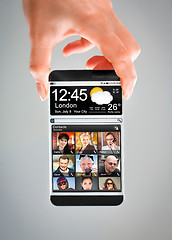 Image showing Smartphone with transparent screen in human hands.