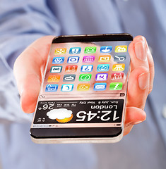 Image showing Smartphone with transparent screen in human hands.