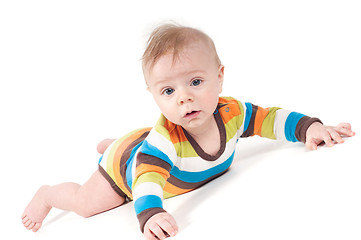 Image showing Small baby in striped clothes