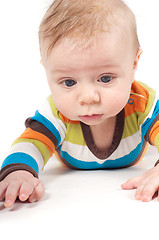 Image showing Little baby in striped clothes