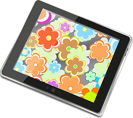 Image showing Tablet pc with flowers on screen, digital smart phone