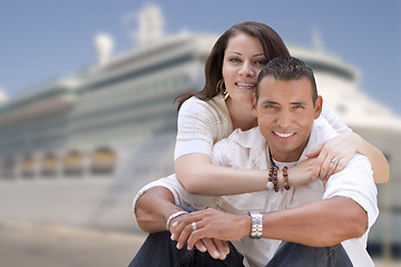 Image showing Young Happy Hispanic Couple In Front of Cruise Ship