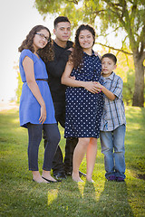 Image showing Happy Attractive Hispanic Family With Their Pregnant Mother Outd