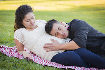Image showing Pregnant Hispanic Couple in The Park Outdoors