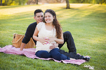 Image showing Pregnant Hispanic Couple in The Park Outdoors