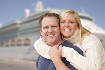 Image showing Young Happy Couple In Front of Cruise Ship