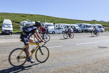 Image showing Amateur Cyclists on the Road to Col de Pailheres