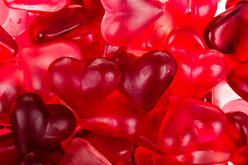 Image showing Brightly coloured red gums hearts