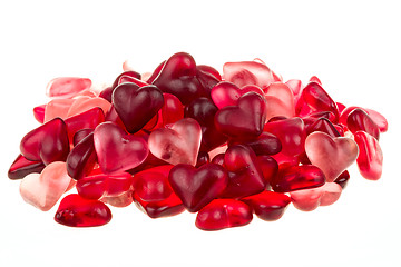 Image showing Brightly coloured red gums hearts