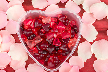 Image showing Brightly coloured red gums hearts