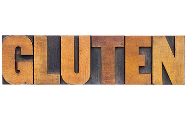 Image showing gluten word in wood type