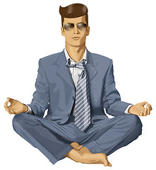 Image showing Vector Hipster Businessman in Lotus Pose Meditating