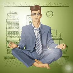 Image showing Vector Hipster Businessman in Lotus Pose Meditating